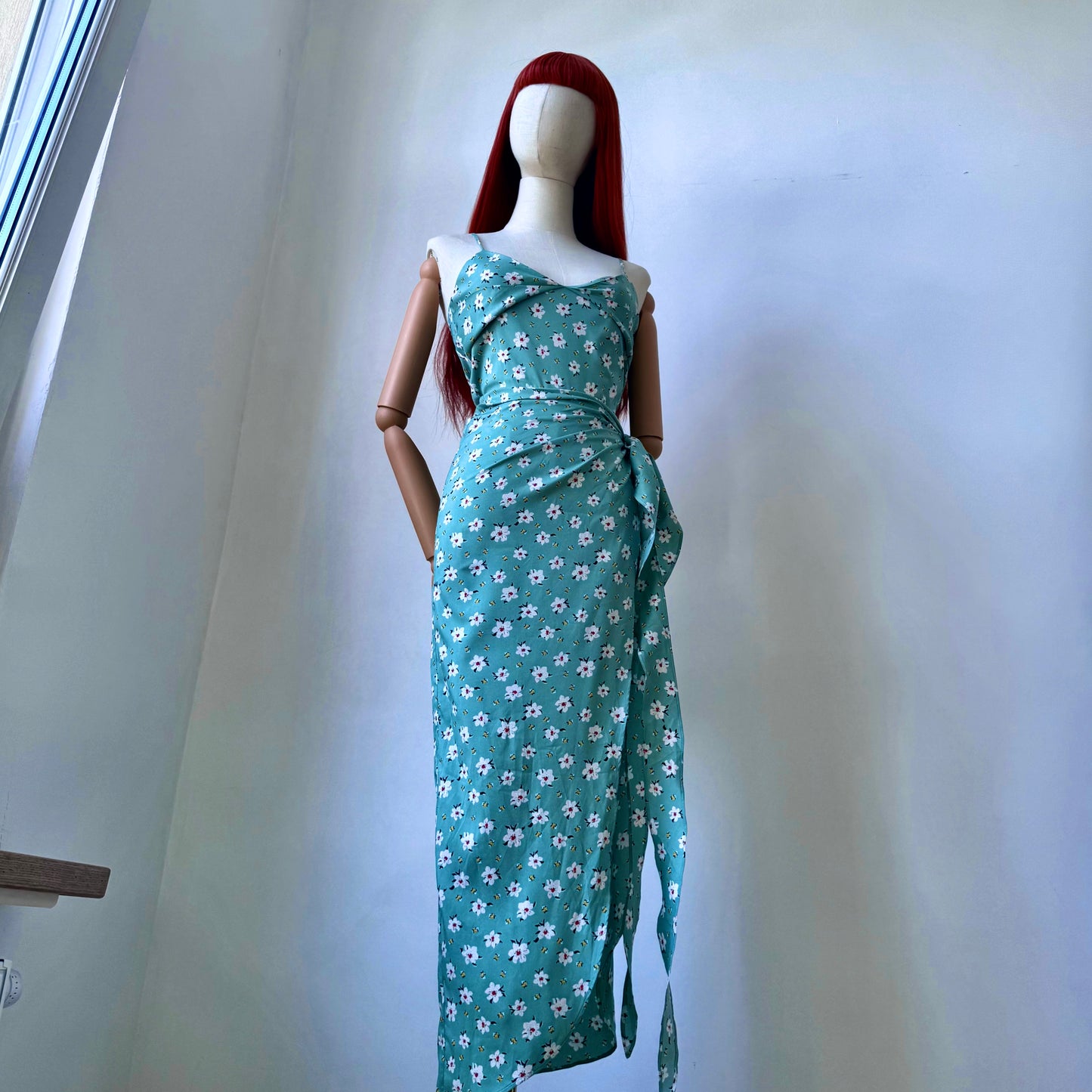 Green Floral Girl Pastel Layered Wrap Dress