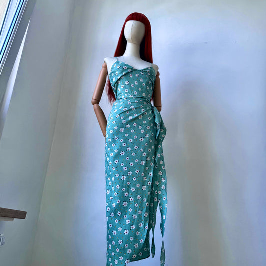 Green Floral Girl Pastel Layered Wrap Dress