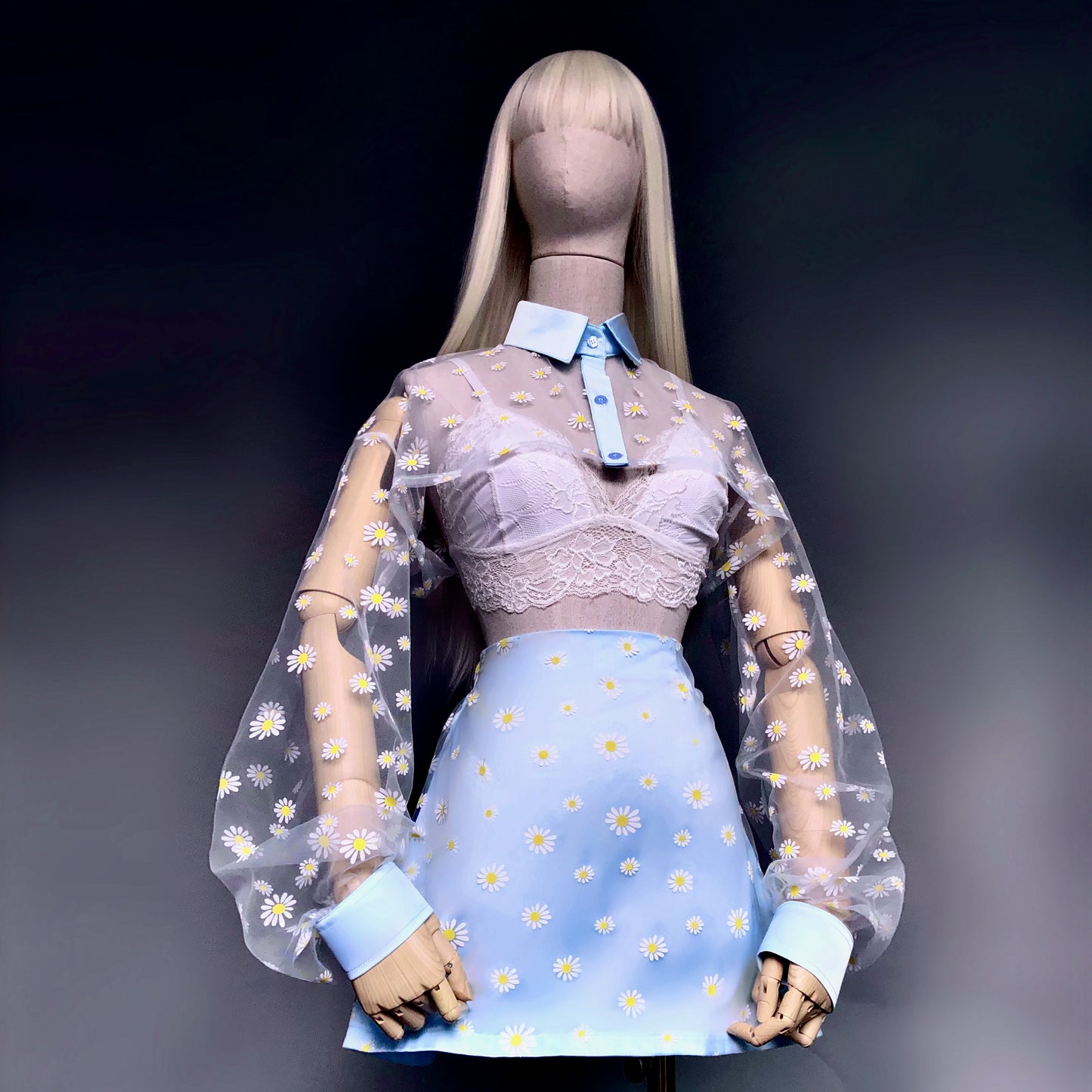 Holy Daisies Pastel Blue Skirt Crop Shirt Set