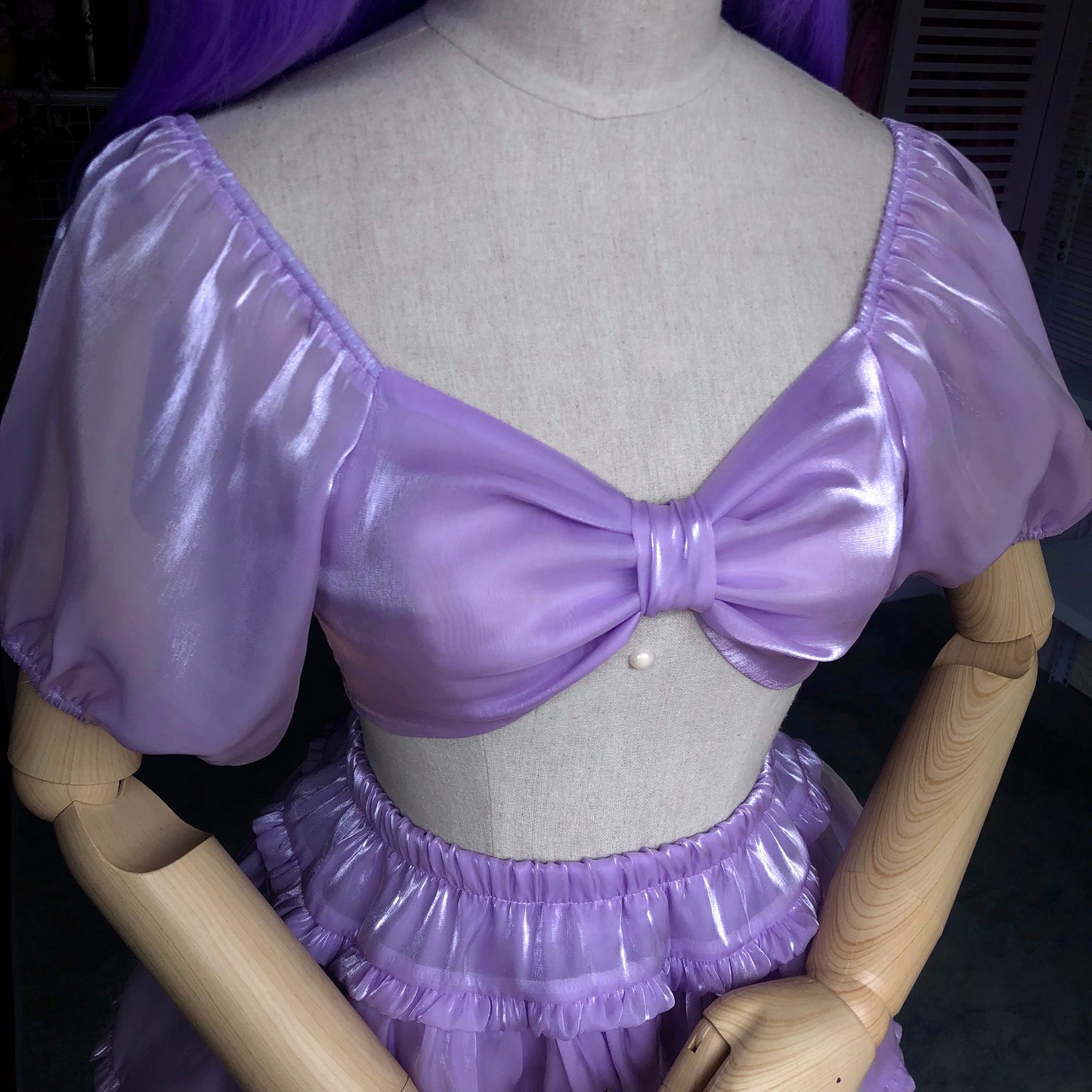 Lavender Iridescent Puffy Sleeves Two Piece Set