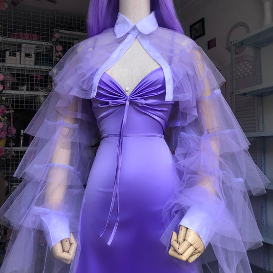 Lavender Origami Princess Ruffled Crop Shirt Blouse