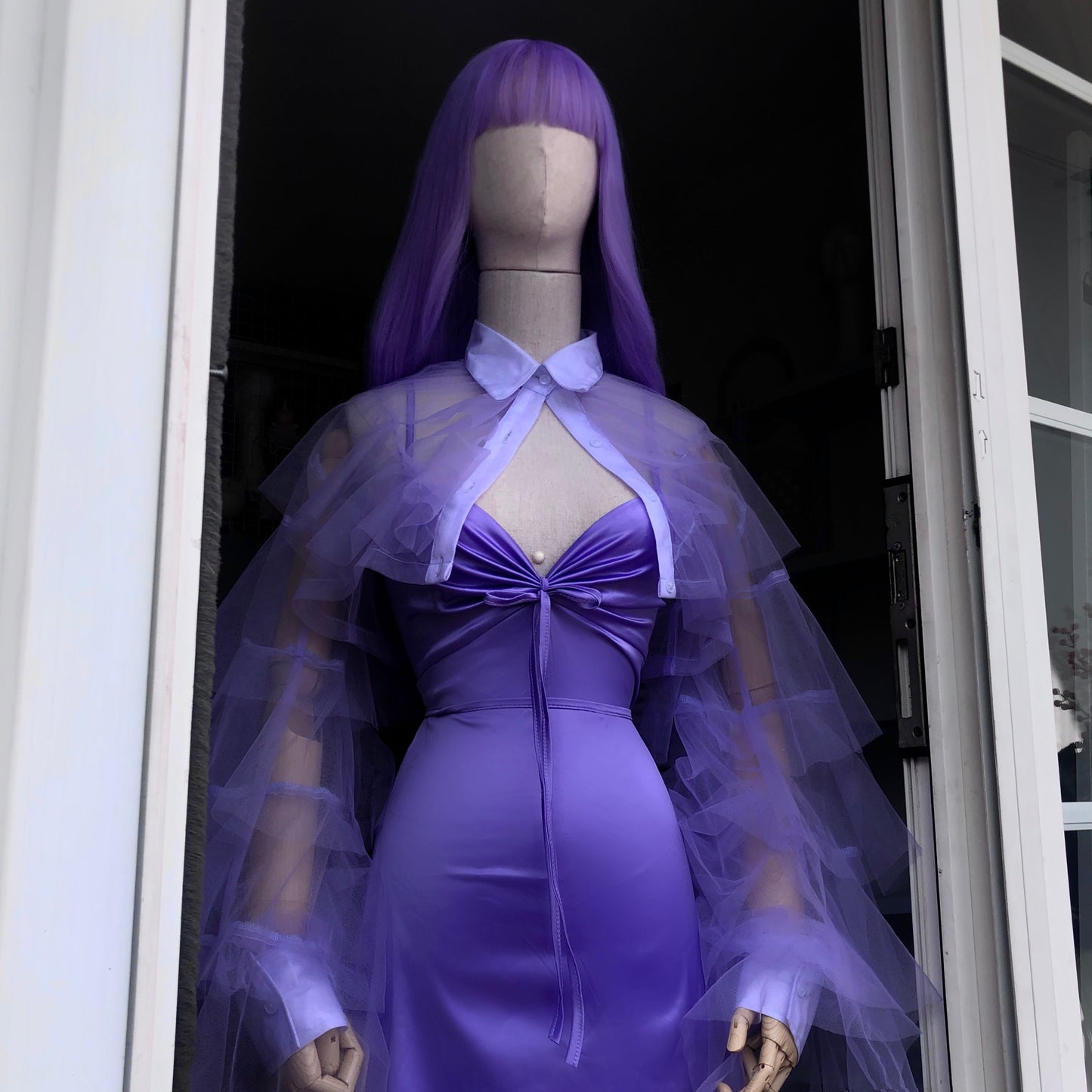 Lavender Origami Princess Ruffled Crop Shirt Blouse