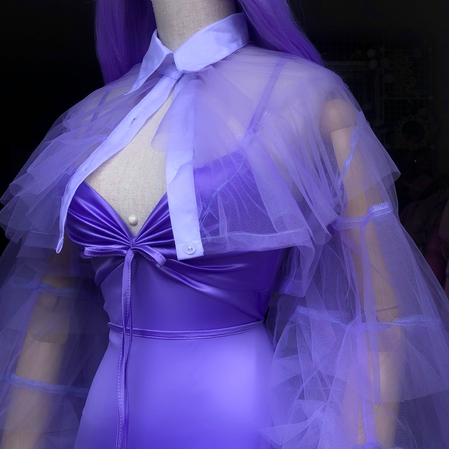 Lavender Origami Princess Ruffled Crop Shirt Blouse