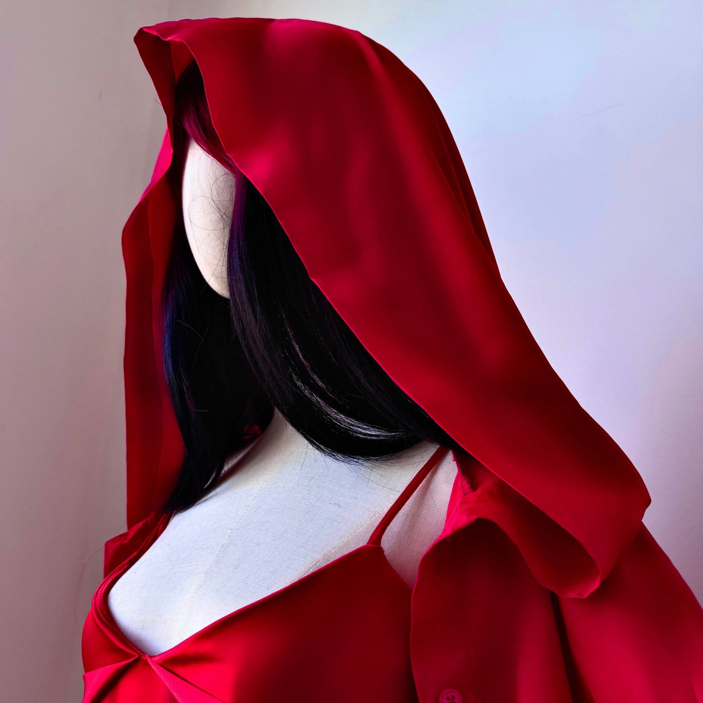 Madame Rouge Layered Red Satin Wrap Dress Goblin Hoodie Set