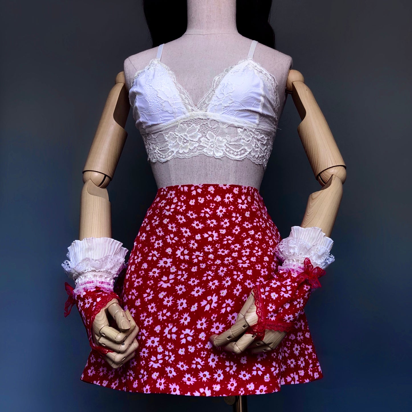 Madame Rouge Red Floral Skirt Top Shirt Set