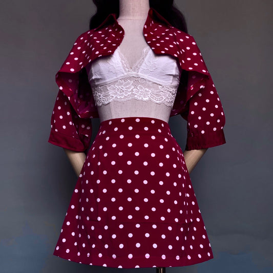Madame Rouge Red Polka Dots Skirt Cropped Blouse Set