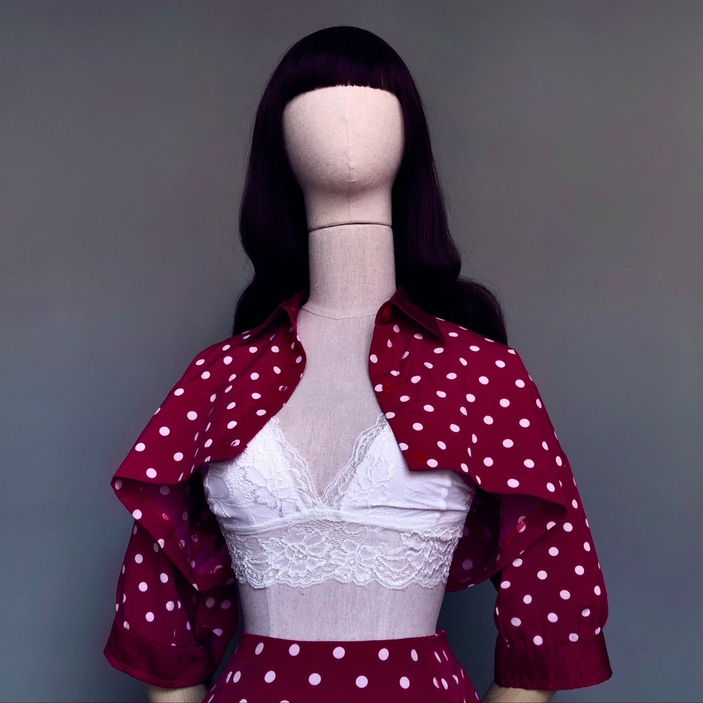Madame Rouge Red Polka Dots Skirt Cropped Blouse Set