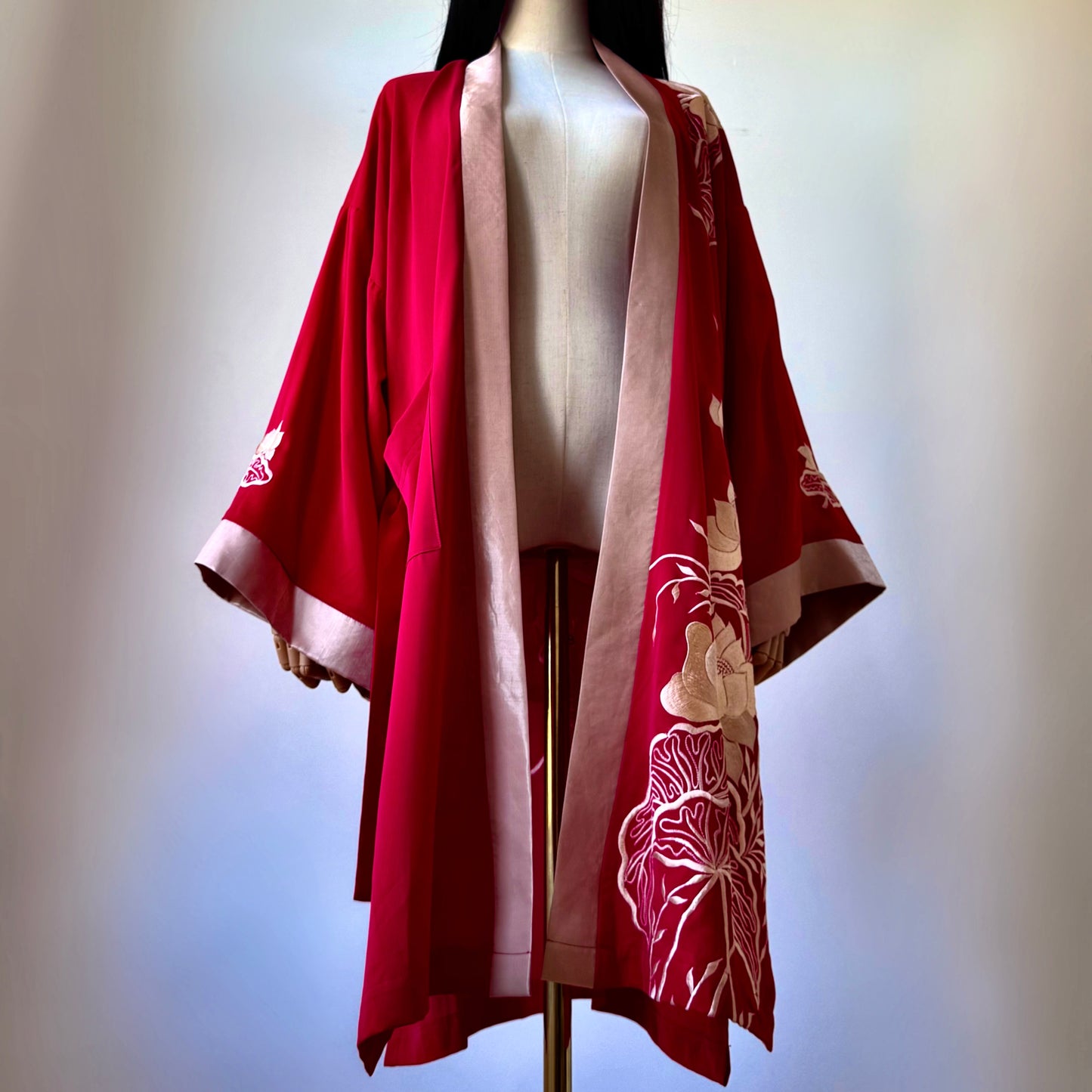 Madame Rouge Red With Floral Print Kimono