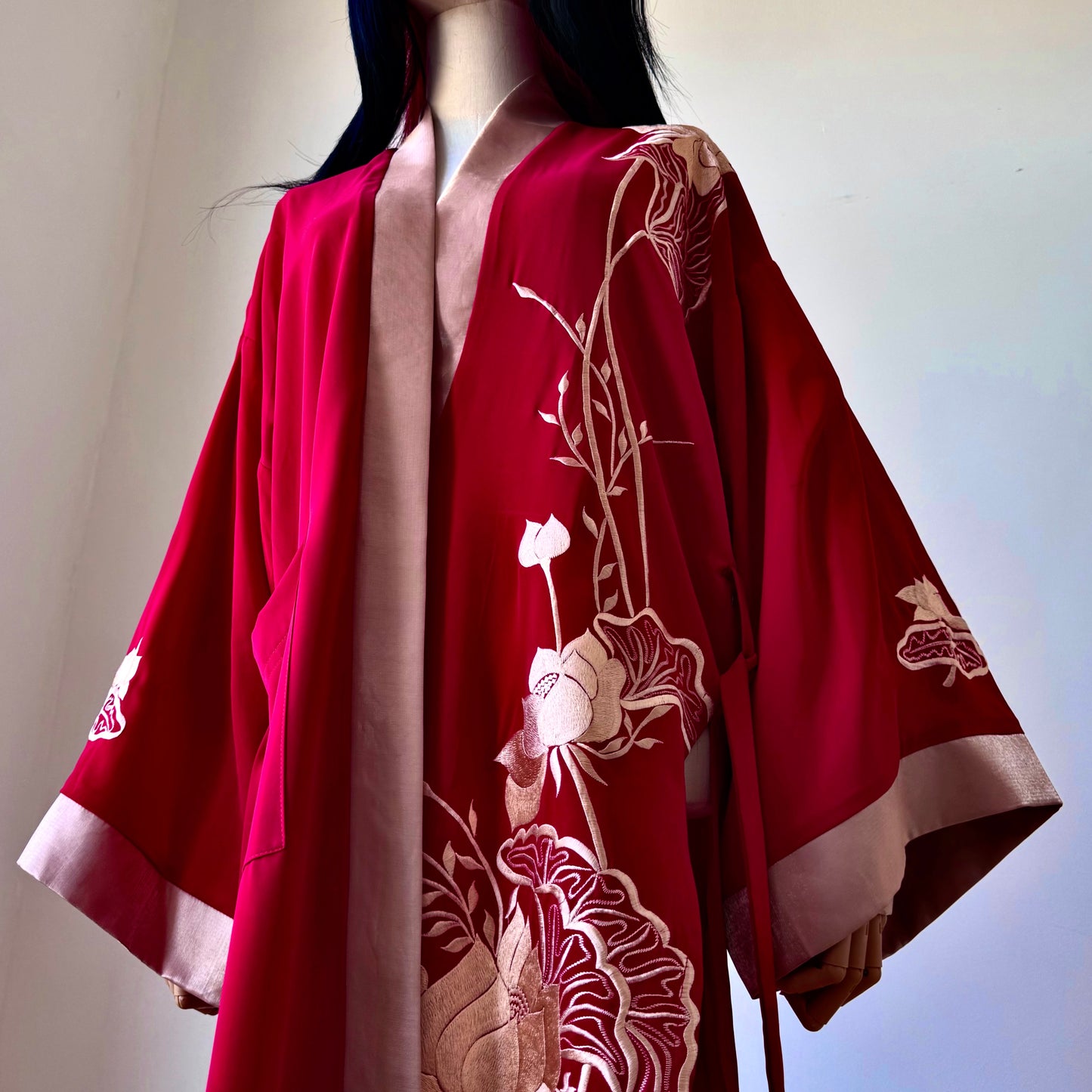 Madame Rouge Red With Floral Print Kimono
