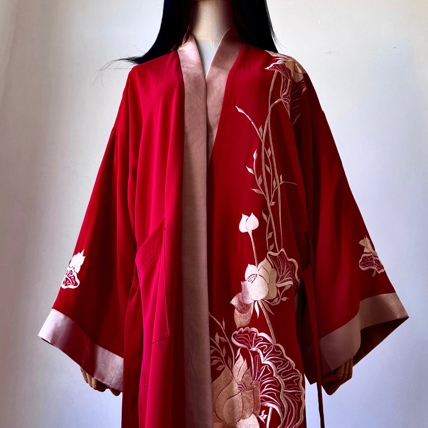 Madame Rouge Red With Floral Print Kimono