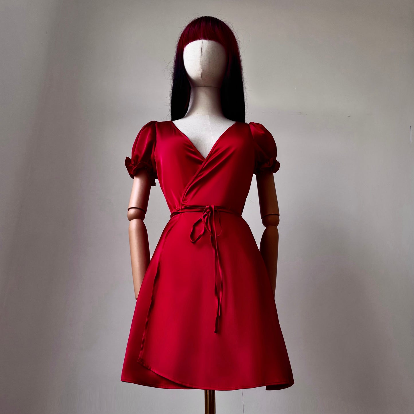 Madame Rouge Satin Red Wrap Dress