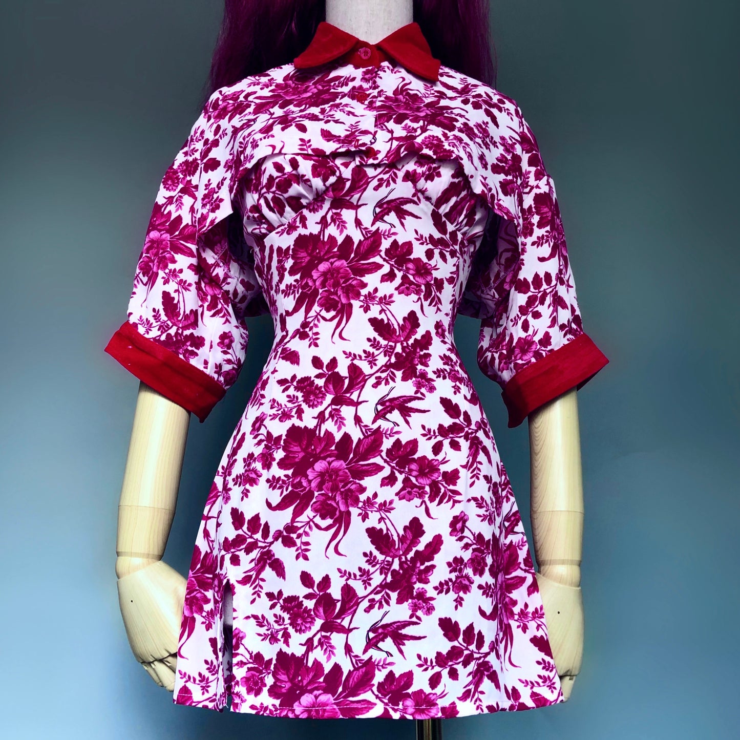Madame Rouge White and Bordeaux Floral Dress Set