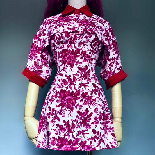 Madame Rouge White and Bordeaux Floral Dress Set