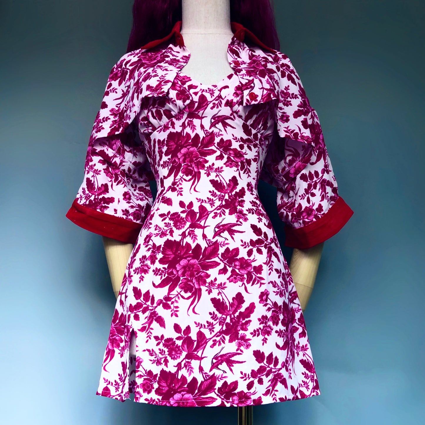 Madame Rouge White and Bordeaux Floral Dress Set