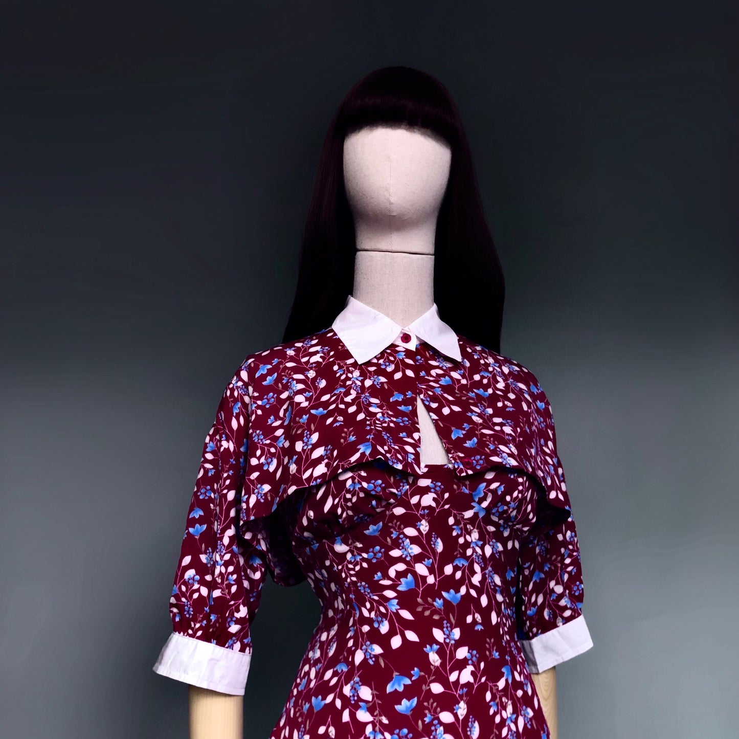 Madame Rouge Wine Red Floral Dress Crop Blouse Set