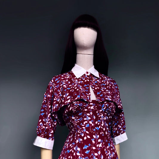 Madame Rouge Wine Red Floral Dress Crop Blouse Set