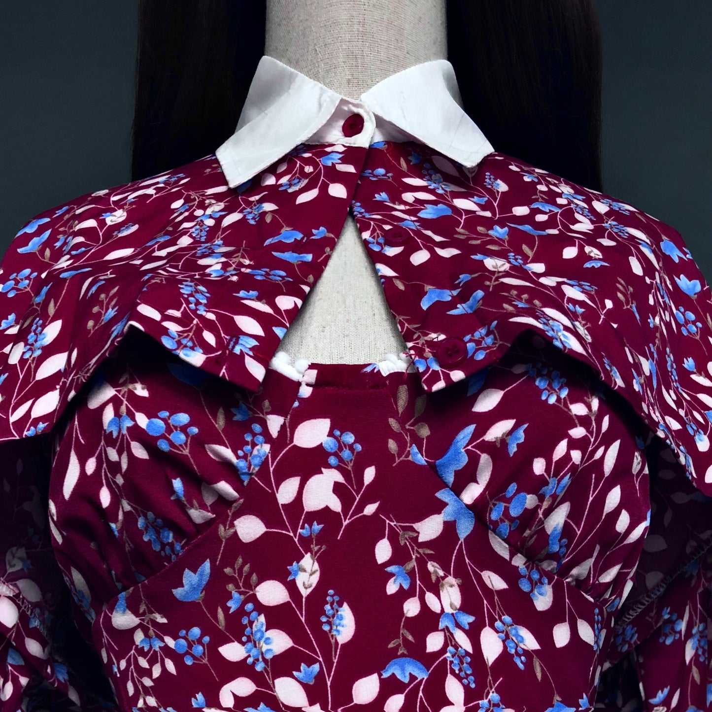 Madame Rouge Wine Red Floral Dress Crop Blouse Set