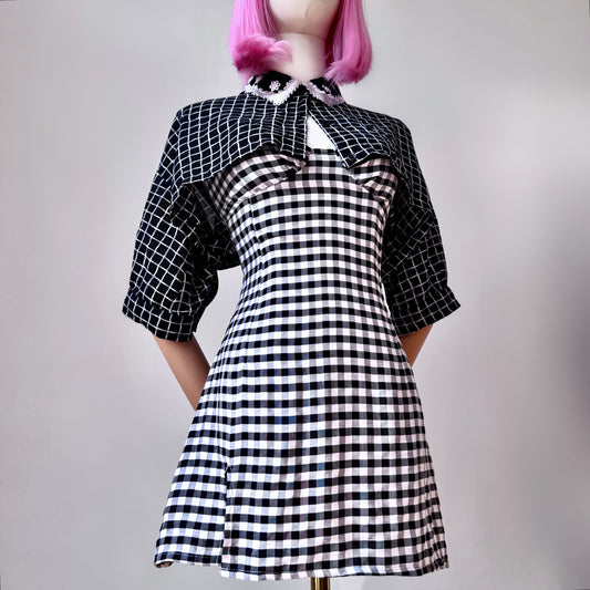 Mean Girl Black And White Plaid Cropped Shirt Dress Set