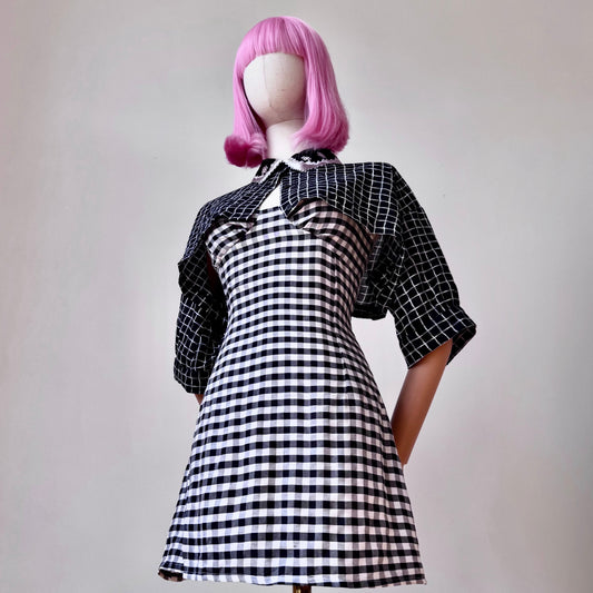 Mean Girl Black And White Plaid Cropped Shirt Dress Set