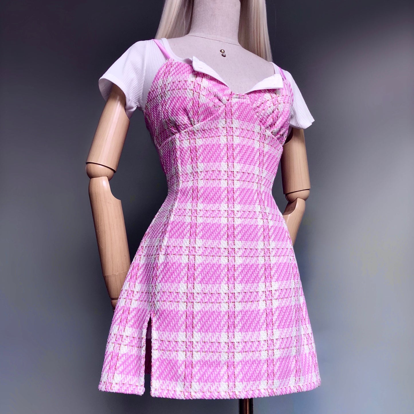 Mean Girl Pastel Pink Plaid Dress