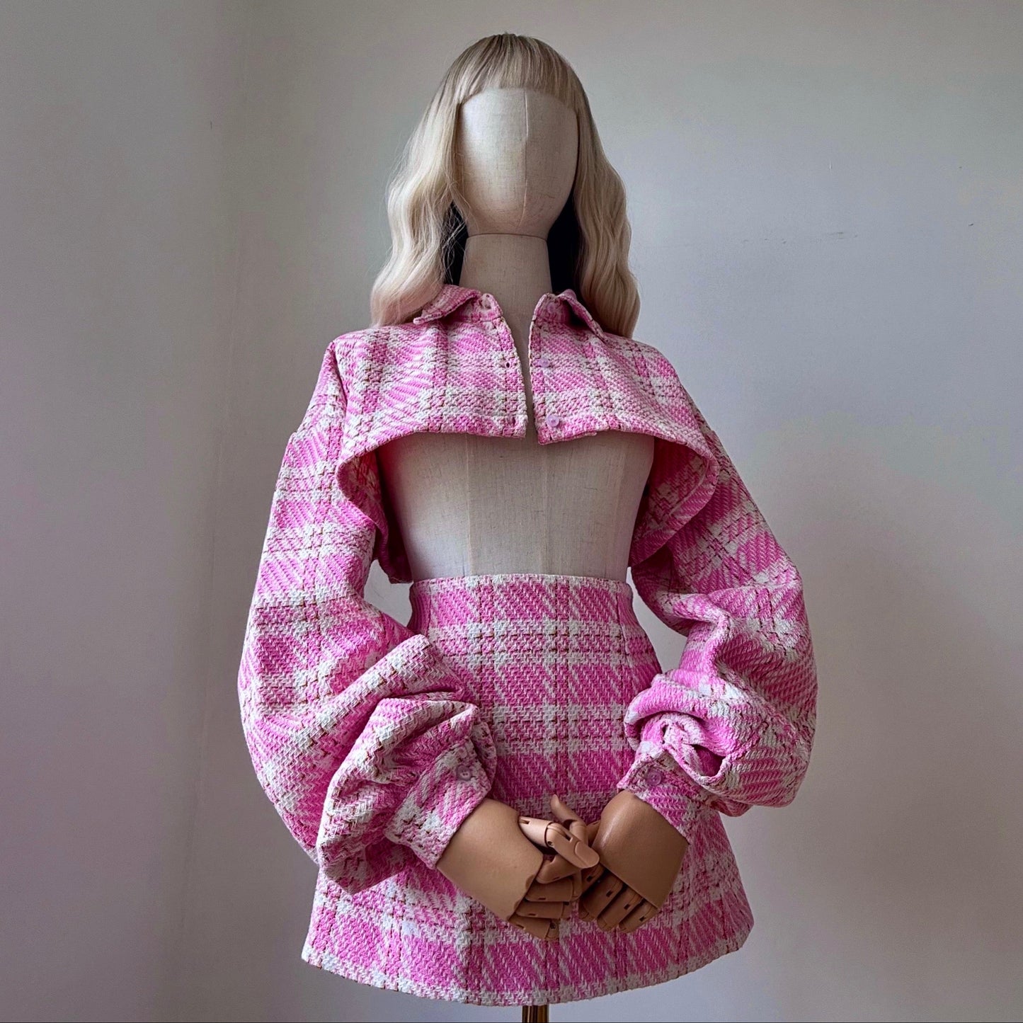 Mean Girl Pastel Pink Plaid Skirt Top Set