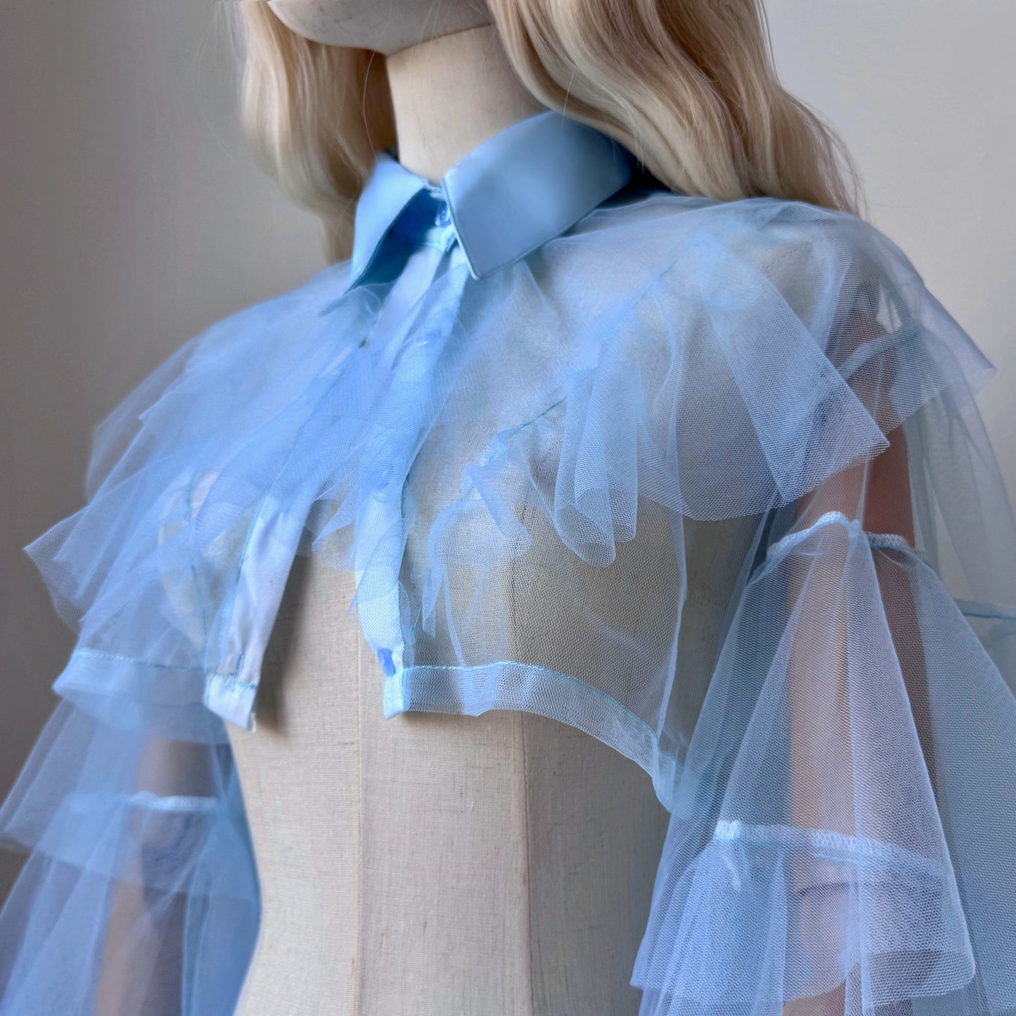Pastel Blue Origami Princess Ruffled Shirt Blouse
