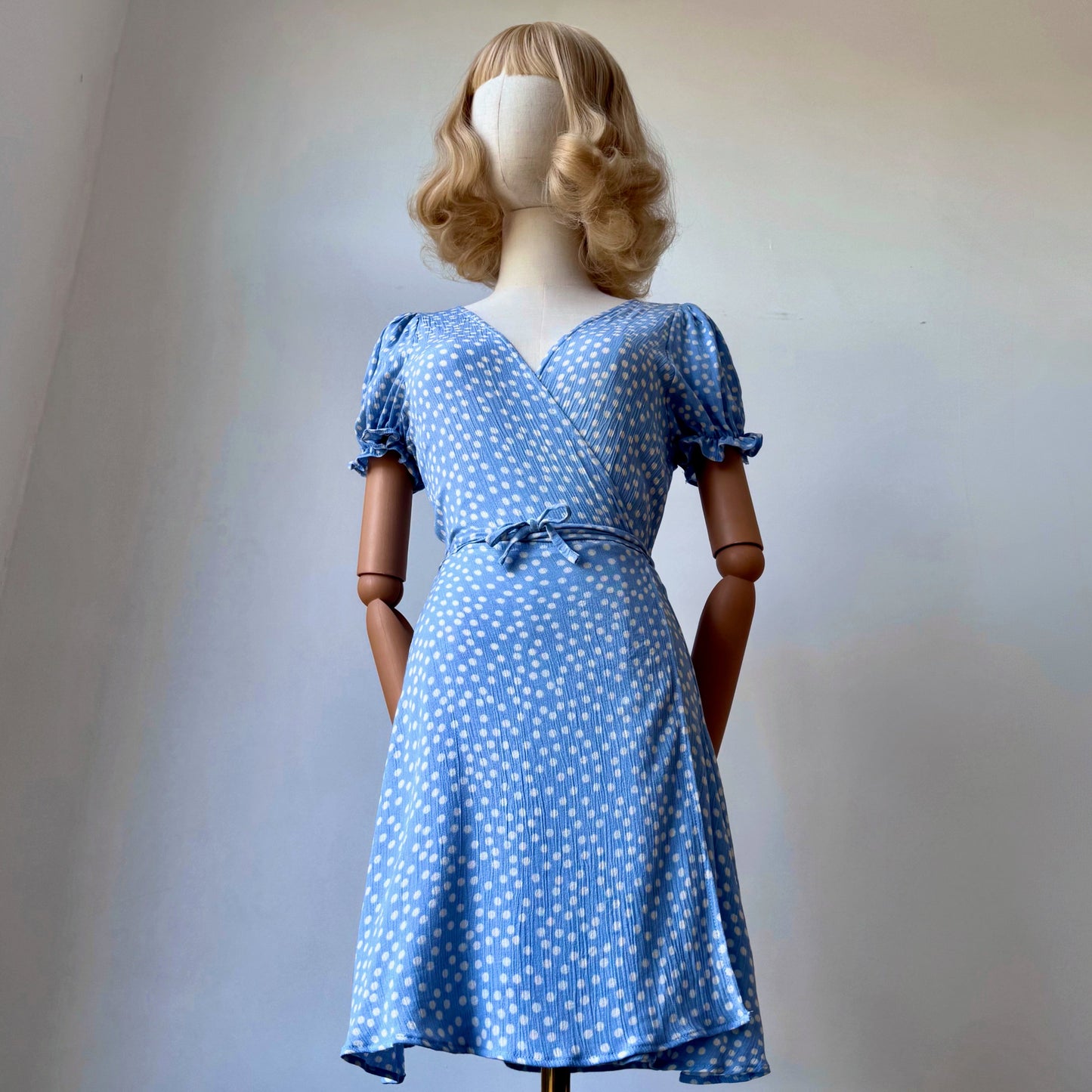 Pastel Blue Polka Dots Wrap Dress