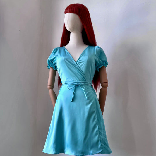Pastel Blue Satin Wrap Dress