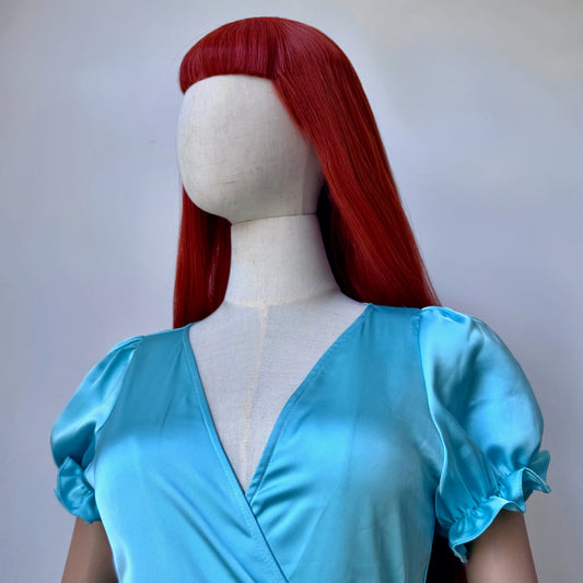 Pastel Blue Satin Wrap Dress
