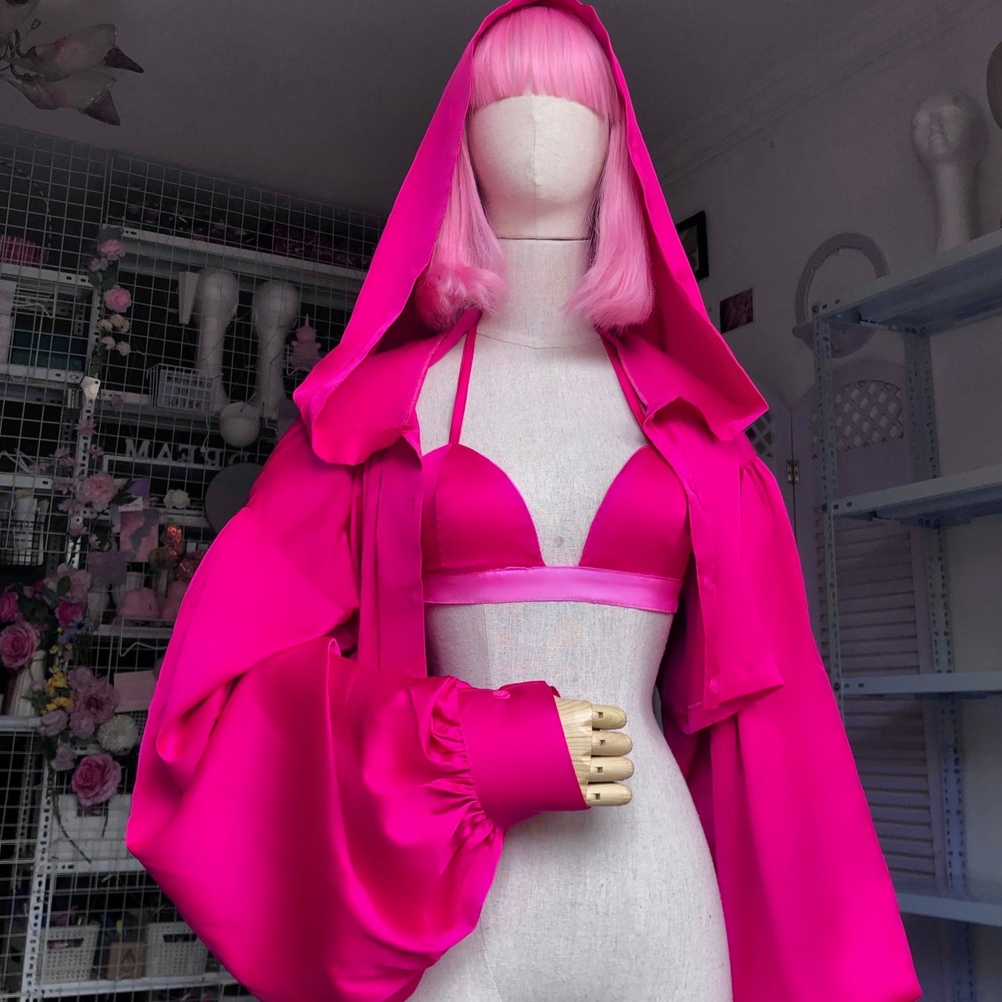 Pink Goblin Princess Hooded Satin Blouse