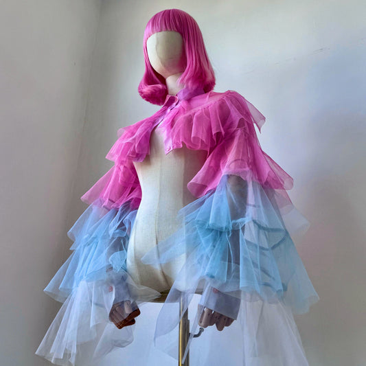 Pink Ombre Origami Princess Ruffled Shirt Blouse