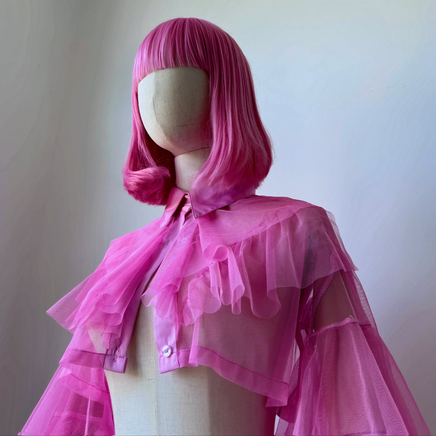 Pink Ombre Origami Princess Ruffled Shirt Blouse