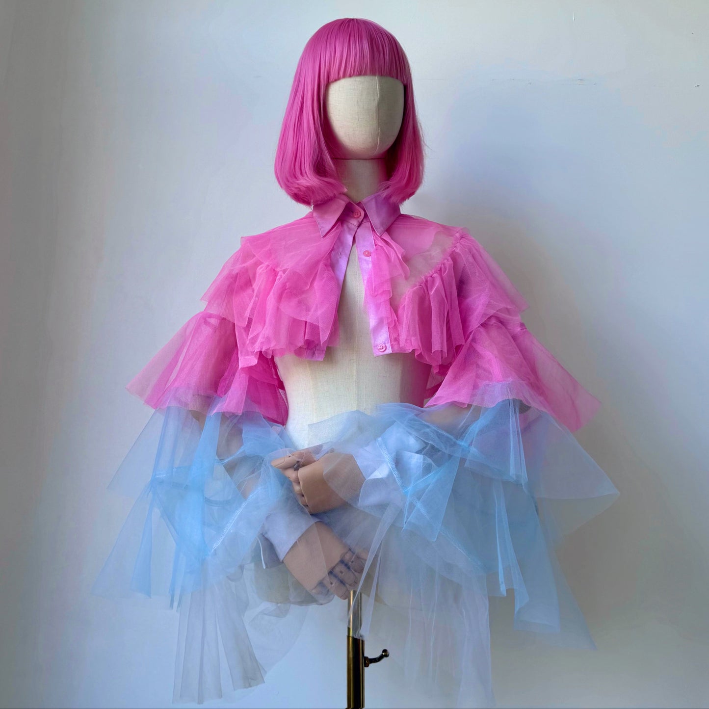 Pink Ombre Origami Princess Ruffled Shirt Blouse