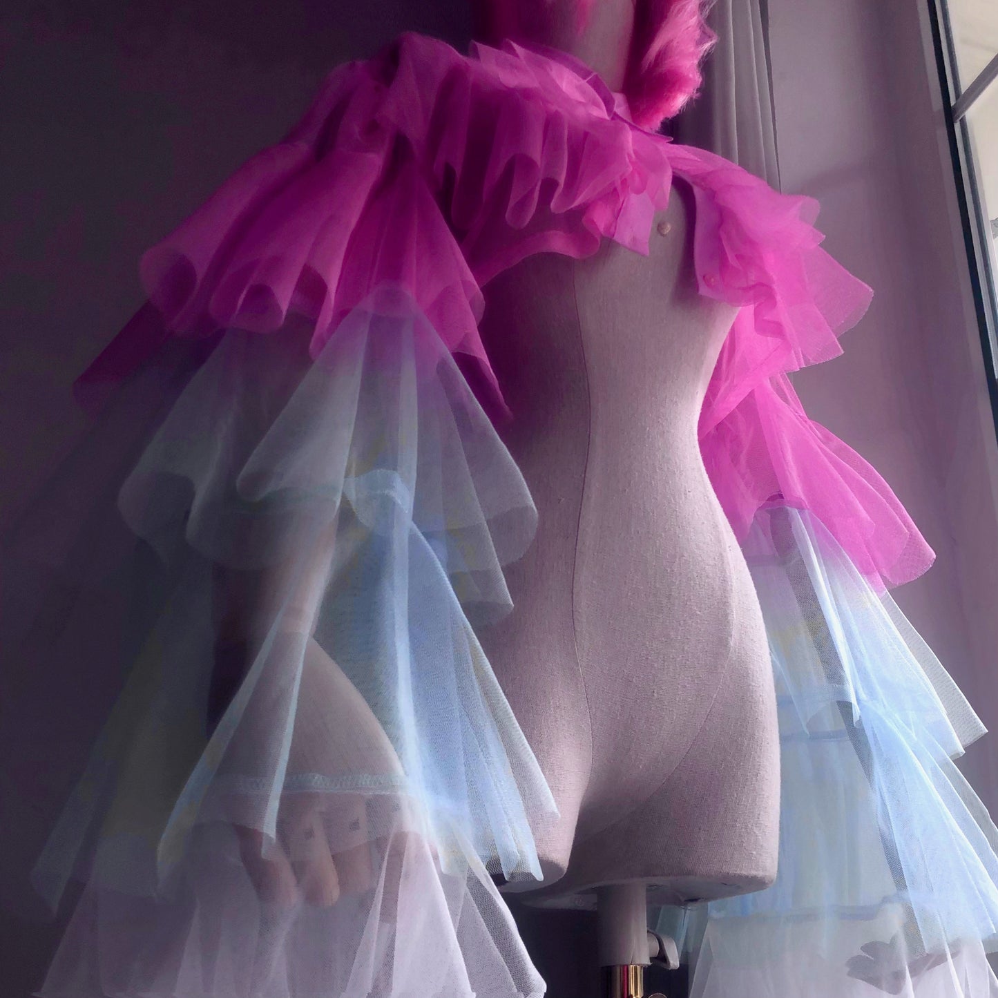 Pink Ombre Origami Princess Ruffled Shirt Blouse