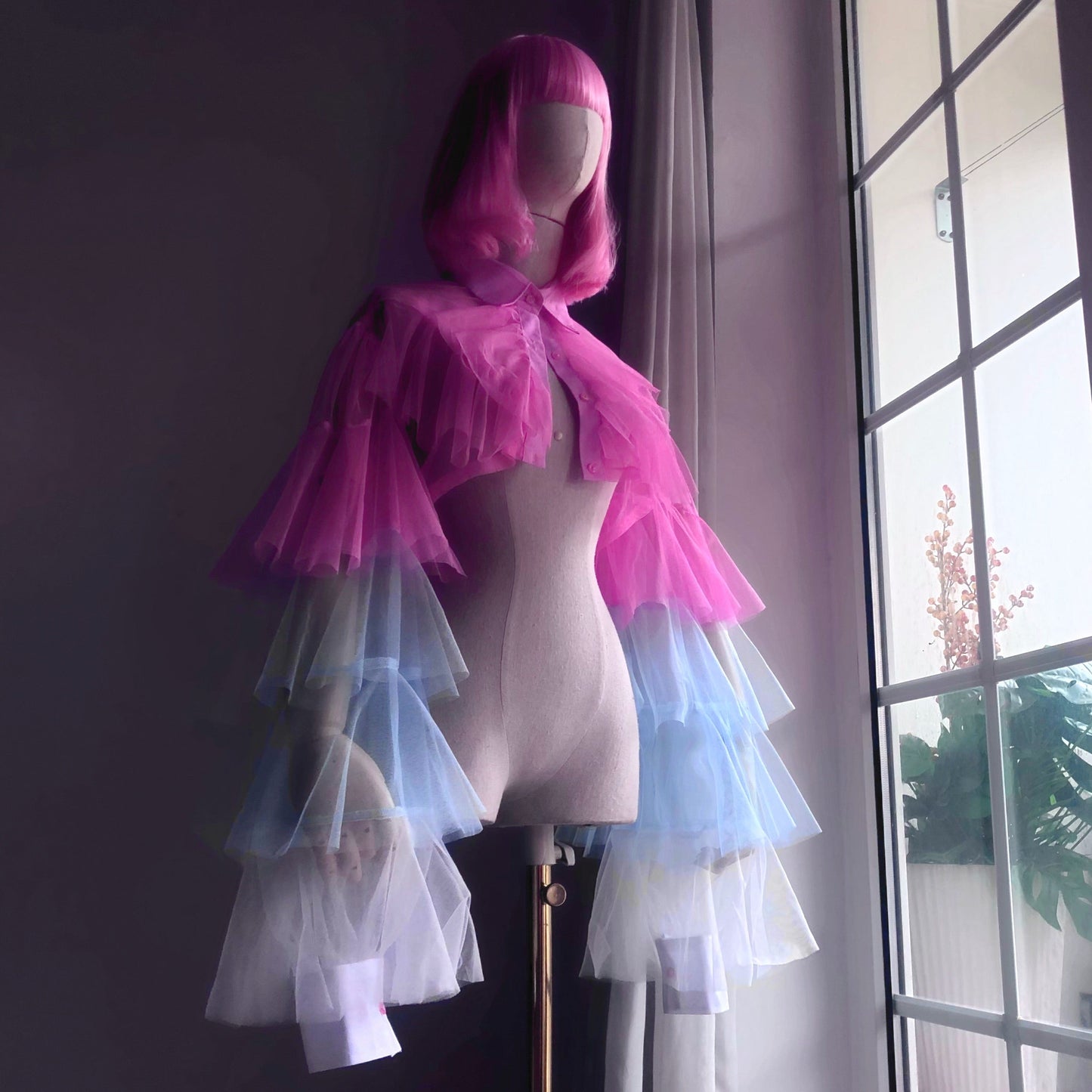 Pink Ombre Origami Princess Ruffled Shirt Blouse