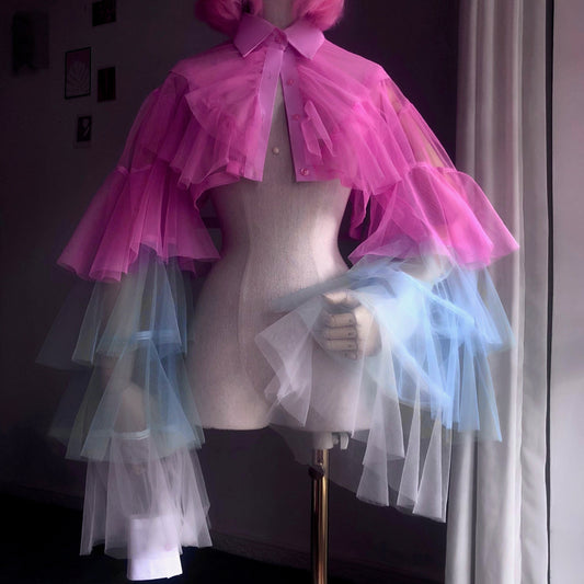 Pink Ombre Origami Princess Ruffled Shirt Blouse