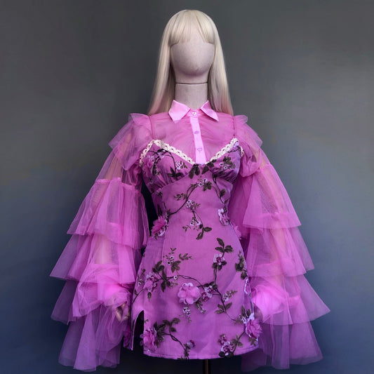 Pink Origami Floral Girl Dress Set