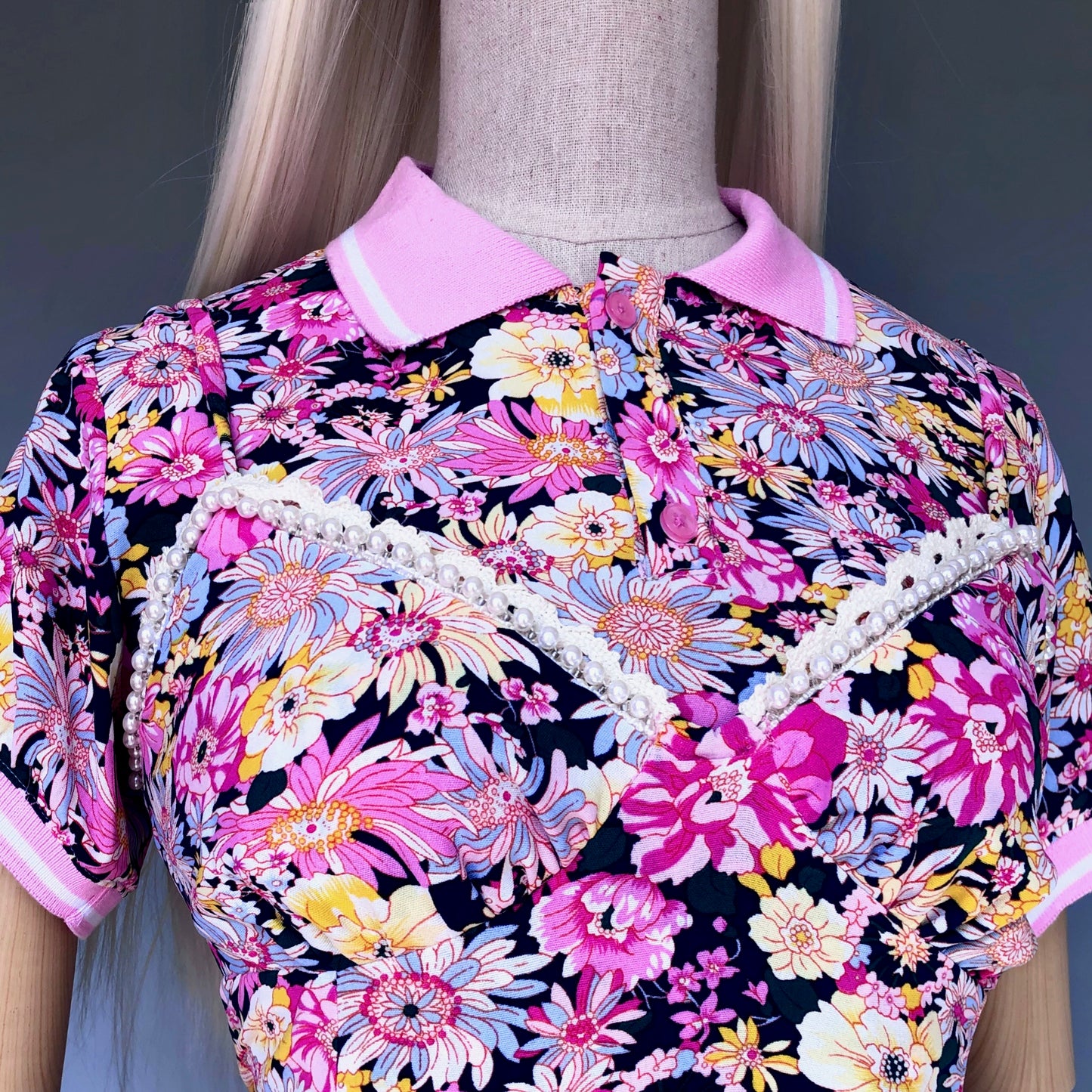 Princess Mononoke Pink Floral Girl Dress Polo Set