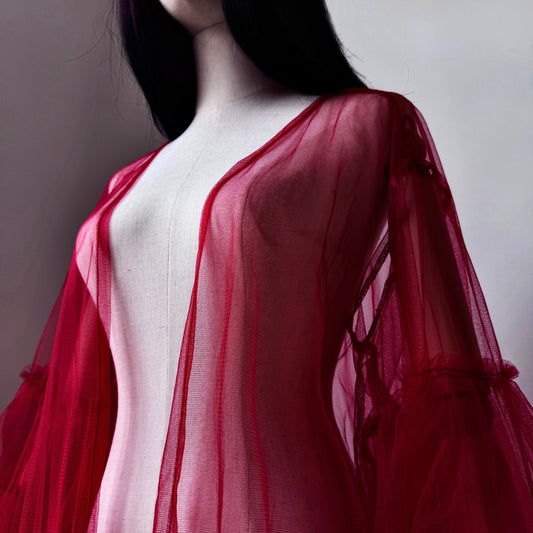Red Origami Queen Midi Ruffled Duster