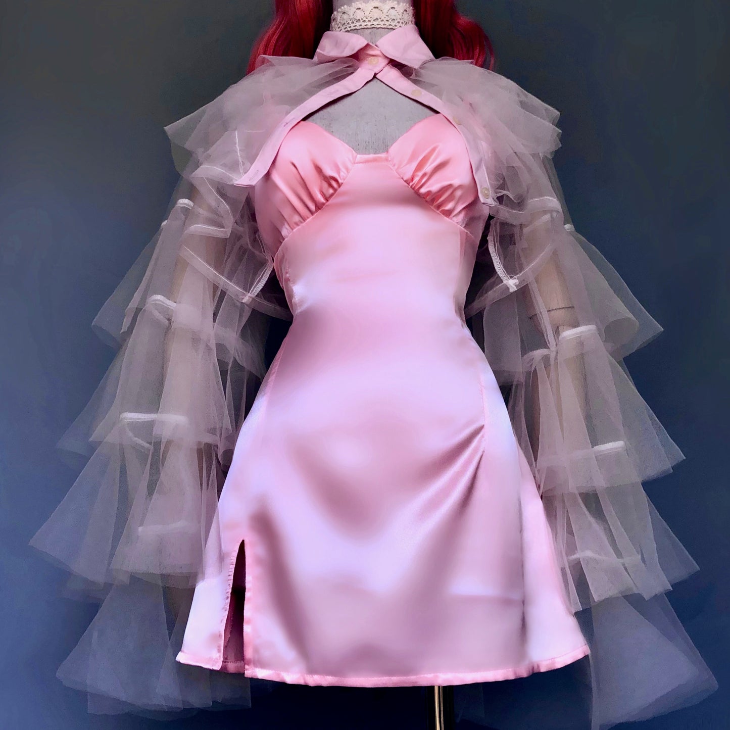 Satin Salmon Pastel Pink Floral Girl Dress Set