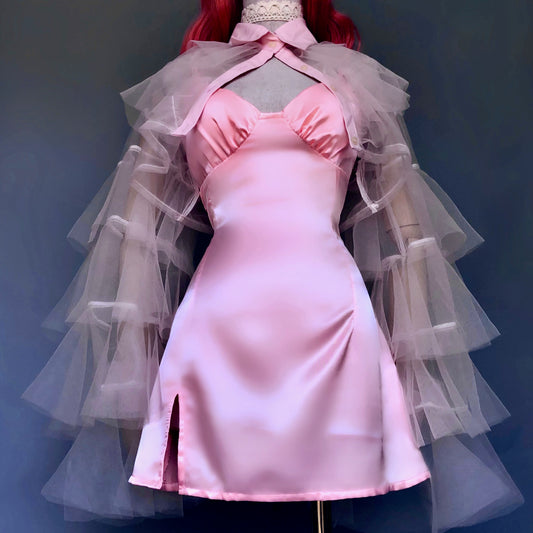 Satin Salmon Pastel Pink Floral Girl Dress Set
