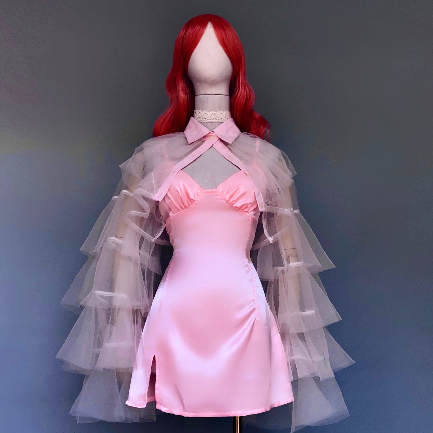 Satin Salmon Pastel Pink Floral Girl Dress Set