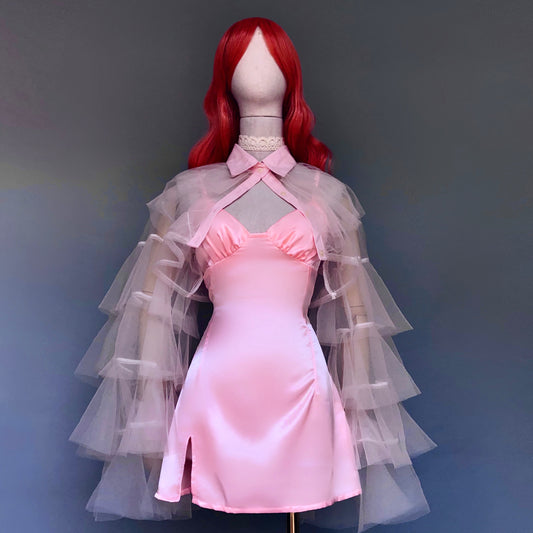 Satin Salmon Pastel Pink Floral Girl Dress Set