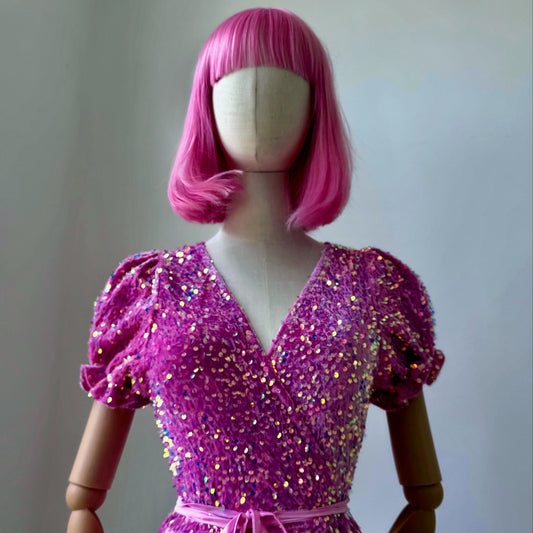 Sequined Barbie Fuchsia Pink Wrap Dress