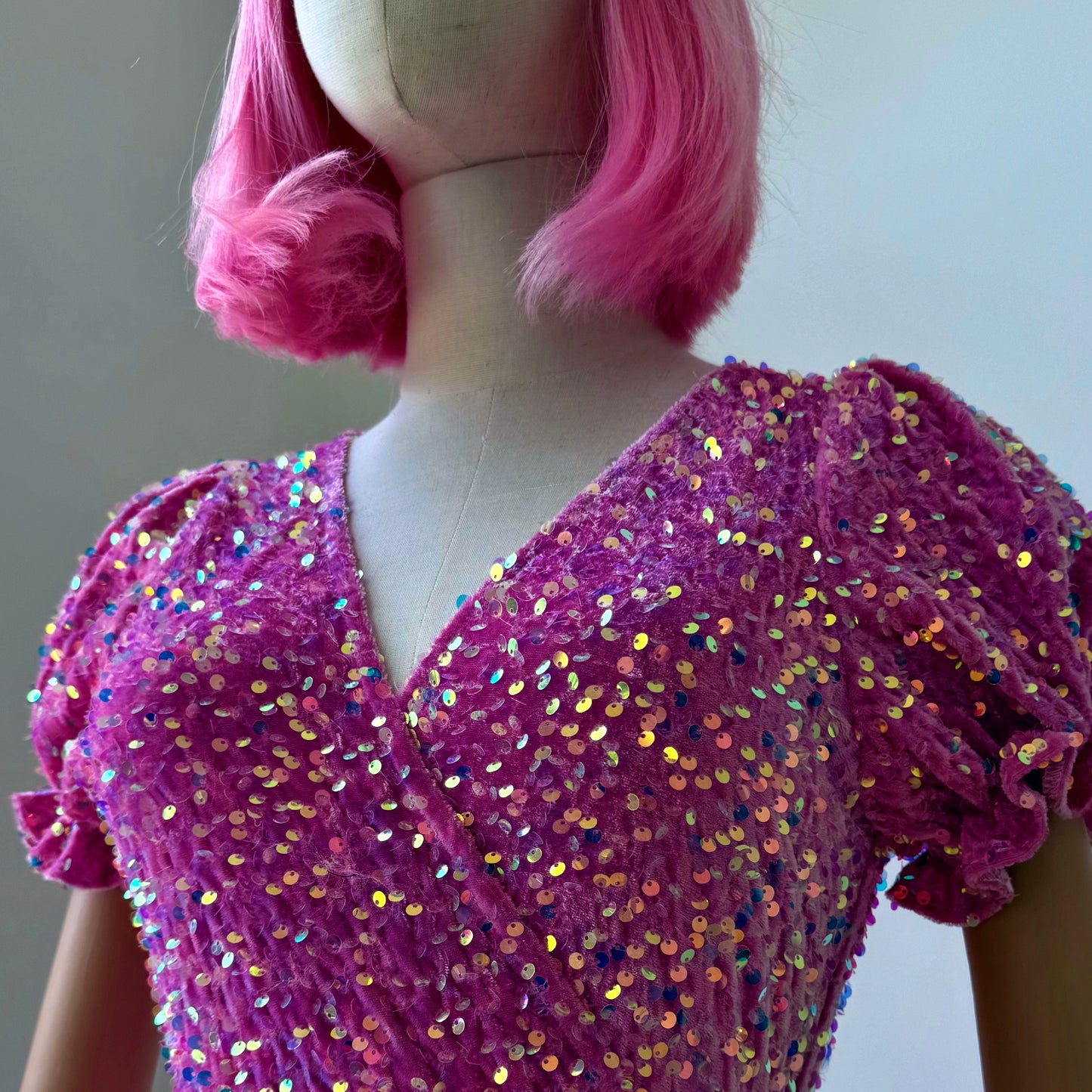 Sequined Barbie Fuchsia Pink Wrap Dress