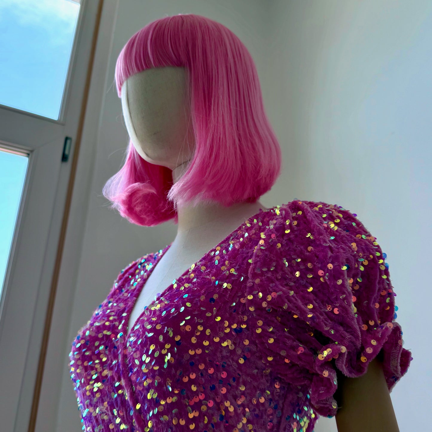 Sequined Barbie Fuchsia Pink Wrap Dress
