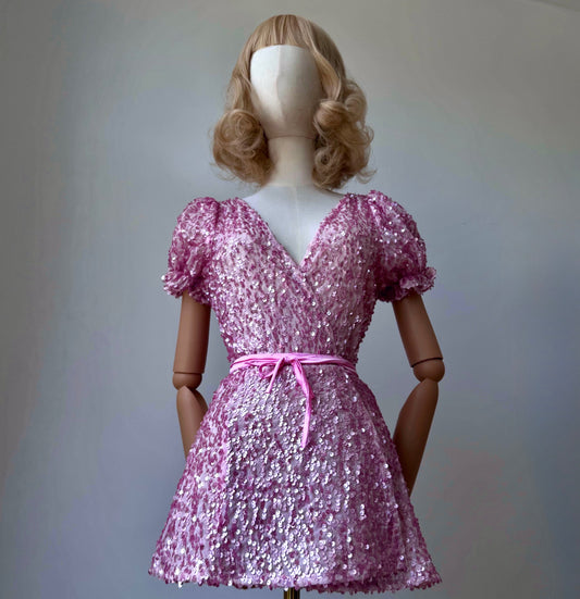 Sequined Barbie Pink Wrap Dress