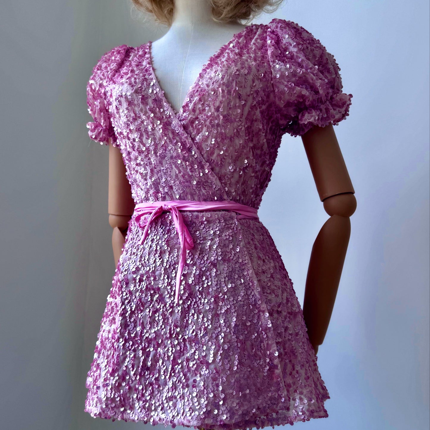 Sequined Barbie Pink Wrap Dress