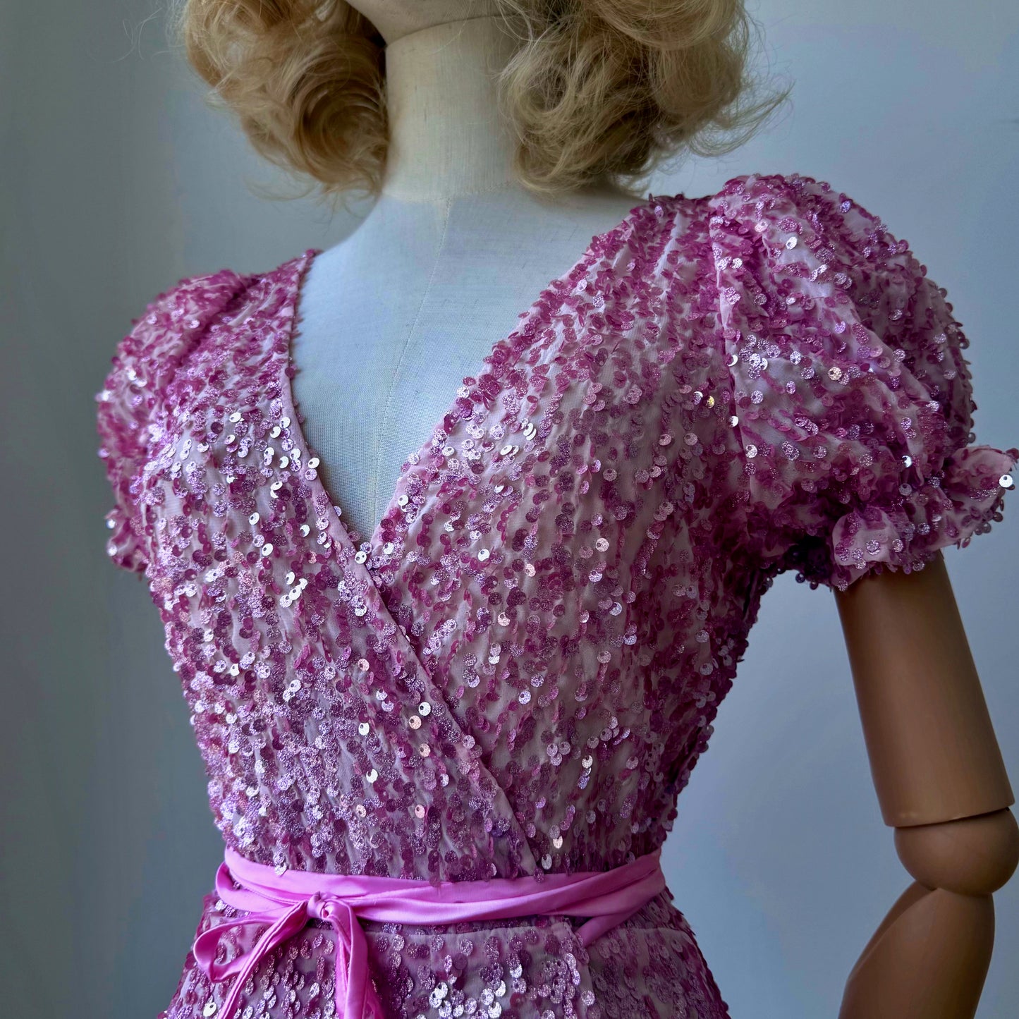 Sequined Barbie Pink Wrap Dress