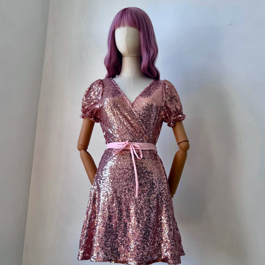 Sequined Copper Pink Wrap Dress